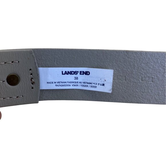 Mens Lands End Gray Leather Belt With Black Metal Buckle Size 38 - Picture 8 of 11